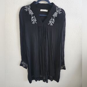Masai Copenhagen NWOT Black Sheer Embroidered Long Sleeve Women's Tunic Top XL